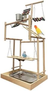 Hamiledyi 4 Layers Large Bird Playground 32" H Pet Parrot Playstand Gym Perch Wood Playpen for Parakeets Lovebirds Conure Cockatiel Cockatoos Finch Budgies or Other Small and Medium Sized Birds