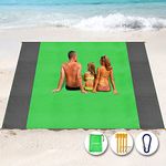 Henrycares Beach Blanket Picnic Blanket, Extra Large 300 x 275cm Sandproof Waterproof Beach Mat with 4 Stakes for 7-10 Adults, Summer Essentials Outdoor Blanket for Travel Camping Hiking Picnic(Green)