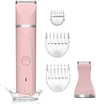 Waterproof Bikini Trimmer for Women Electric Razor for Bikini Legs Pubic Hair Rechargeable Electric Shaver for Women Hair Removal with Snap-in Ceramic Blades IP7X Washable Head,Wet and Dry Use,Pink