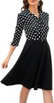 oxiuly Women's Vintage Bow Tie V-Neck Pockets Casual Work Party Cocktail Swing A-line Dresses OX278 (XXL, Dot-bk P7)