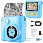 WEEFUN Kids Camera- Instant Print Camera 1080P 2.4 Inch Screen Digital Children Video Camcorder Camera with 16X Digital Zoom, 32GB TF Card, Colored Pens Included Blue