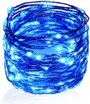 Twinkle Star 100 LED Silver Wire String Lights, 33ft Battery Operated Indoor Fairy String Lights, Holiday Decorative Wreath Christmas Tree Wedding Party Decoration (1 Pack, Blue)