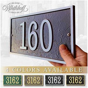 Whitehall™ Personalized Cast Metal Address plaque with rectangle shape. Made in the USA. BEWARE OF IMPORT IMITATIONS. Four colors, four shapes available! Custom house number sign.