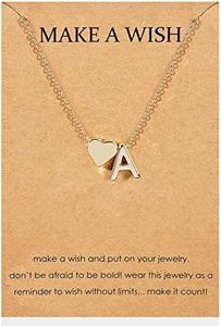 Make A Wish Necklace for Women Heart Initial Necklace Dainty Letter Necklace Monogram Name Necklace Trendy Alphabet Necklace Initial Pendant Necklace Birthday for Girls