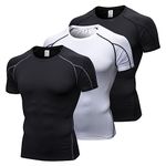 POIHIDE 3 Pack Men's Compression Shirts Short Sleeve Workout Gym T-Shirt Running Tops Quick Dry Sports Base Layer Athletic Undershirts