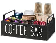 Coffee Station Organizer, Wooden Coffee Bar Accessories Organizer for Counter, Farmhouse Kcup Coffee Pod Holder Storage Basket with Handle, Coffee Bar Organizer Station for Coffee Bar Decor Black