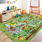 Capslpad Kids Play Mat 150x200cm Non-Slip City Life Play Area Carpet Machine Washable Car Play Mats Short Pile Traffic Road Learning Educational Area Rug for Kids Room Bedroom Playroom Decor, Green