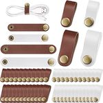 52 Pieces PU Leather Cable Straps, Earbud Cord Organizer, PU Leather Handmade Portable USB Cord Holder, Earphone Cable Tie Cable Management, for Travel, Home, School, Office (Beige, Chestnut Brown)