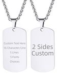 Personalized Stainless Steel Hip Hop Dog Tag Necklace for Men Double Side Free Engraving Mens Necklaces Gift for Birthday Anniversary