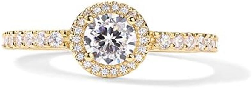 PAVOI 14K Gold Plated Halo Ring | Heart Ring for Women | Square Round Promise Rings for Her, 5, Gold, Cubic Zirconia