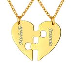 FindChic Couple Necklace Set Customizable Personalized BFF Necklace for 2 Best Friend Puzzle Matching Name Heart Friendship Pendant Gifts for Teen Girls