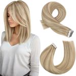 Moresoo Tape in Hair Extensions Human Hair Dark Honey Blonde with Medium Blonde Highlight Tape in Hair Extensions Real Remy 12 Inch 20 Pieces/30g #16/22