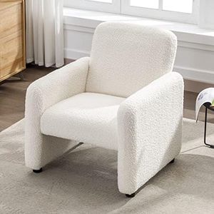 Wahson Poltrona Imbottita Moderna Sedia da Salotto con Braccioli Poltroncina in tessuto sherpa Divanetto per Camera da Letto/Soggiorno, Bianca