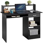 Yaheetech 106x60 cm Black Computer Desk Office Standing Desk with Drawers Storage Shelf and Keyboard Tray, Gaming Table Home Office Laptop Desktop PC Table Desk Workstation for Small Spaces