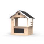 EXIT Toys Hika Wooden Outdoor Playhouse - With Role-Play Wheel Featuring 8 Themes, Chalkboard, Mailbox - Wooden Playhouse for Children - Age 2 and Up - 100% FSC Certified Cedar Wood - 3.6x4.6x5ft