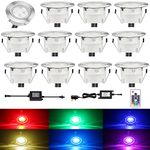 CISLAN Waterproof Plinth Deck Lights RGB Multi-Color 12 Pack IP67 Waterproof Indoor/Outdoor Decor Light with Remote Control High Brightness Buried Garden Light for Decking Lighting, Kitchen Plinths