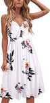 VOTEPRETTY Womens Summer Floral Sundress V Neck Tie Front Spaghetti Strap Beach Dresses with Pockets (Floral11,L)