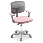 COSTWAY Kids Computer Desk Chair, Children Task Study Chairs with Lumbar Support, Sit-Brake Casters, Adjustable and Swivel Mesh Chair for School Home Office (Pink)