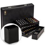 Yellow Mountain Imports Japanese Riichi Mahjong Set - Black Standard Size Tiles and Vinyl Case - with East Wind Tile, Set of Scoring Sticks, & Dice