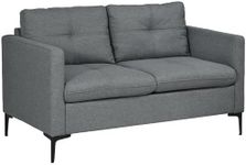 HOMCOM 2 Seater Sofa for Living Room, 133cm Loveseat Sofa, Modern Fabric Couch with Steel Legs for Bedroom, Dark Grey