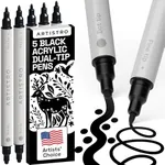 ARTISTRO 5 Black Acrylic Paint Pens, Acrylic Paint Markers Dual Tip, Fabric Markers for Textile, Canvas, Rock, Glass, Wood, Paper, DYI, Paint Markers for Kids and Adults (Black)