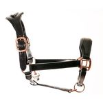 Equizax Premium Leather Anatomical Headcollar - Black with Rose Gold Plated Fittings - Padded for Everyday Use (Full)