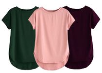 Fabricorn Combo of Three Plain Bottle Green, Dusty Rose and Wine Round Neck Up and Down Cotton Tshirt for Women (Bottle Green, Dusty Rose, Wine, X-Large)