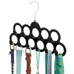 ManGotree Velvet Scarf Hanger, Scarf Organizer, Flocked Velvet Finish, Scarf Holder with 11 Loops and Hooks for Shawls, Scarves, Ties, Belts, or Other Accessories, 2 Pack (Black)