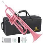 ROWELL Bb Standard Trumpet Professional Brass Trumpets for Beginner Standard Student Trumpet Set with Hard Case,7C Mouthpiece,Cleaning Kit,Gloves(Pink)