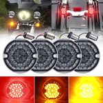 AUDEXEN 3-1/4 Inch LED Turn Signal Kit Flat Smoke Lens 1157 Double Base Amber Front Turn Signal Bulbs + 1156 Single Connector Red Rear Turn Signal Lights Compatible with Harley Motorcycle Road Glide Road King