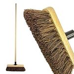 LSC 10” Broom Outdoor Yard Broom Stiff Sweeping Brush with Wooden Handle Natural Bassine Hard Bristles Garden Brooms for Cleaning Gardens Yards Driveways Warehouse (PACK OF 1)