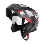 Steelbird SBA-7 Beyond Limit ISI Certified Flip-Up Helmet for Men and Women with Silver Sun Shield (Medium 580 MM, Glossy Black Red)