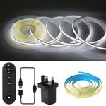 RYE USB Power 2m 5V COB LED Strip Light Kit,Cool White 6000K,320LEDs/M,Flexible Rope/Tape Light for TV Backlight,Mirror,Cabinet,Wardrobe,Cupboard DIY Lighting,with USB 5V2A Power Adapter&Controller