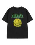 Nirvana Kids Black Short-Sleeved T-Shirt | Yellow Logo Graphic Tee for Children | Grunge Music Band Unisex Apparel for Teens | Vintage Style Youth Top | Rock Merchandise Gift