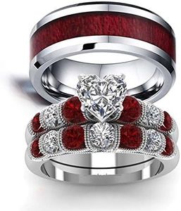 LOVERSRING Couple Ring Bridal Set His Hers White Gold Plated White CZ Stainless Steel Wedding Ring Band Set, women's size 8 & men's size 9, White Gold Plated Stainless Steel, Tungsten Carbide, Agate