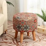 NACIA Printed Sitting Stool for Living Room Decoration Furniture Ottoman Wooden Pouffes for Sitting Puffy Footrest Ottoman Stool for Home Dcor, Pouffie Dressing Table Stool, 16x16x17 Inches, Orange