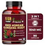 Humming Herbs Red Korean Ginseng with Ginkgo Biloba Leaf, Siberian Ginseng, Supports Energy, Concentration, Immune system and Improves Mental Clarity Bio-available Supplement | 90 Cap