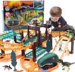 SUPER TOY Dinosaur Race Track Car Toy Set for Boys Kids Flexible Train Tracks Birthday Gift for 3 4 5 6 Year Old Boys Girls Best Gift