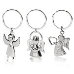 SwirlColor Guardian Angel Keyring 3pcs, Sturdy Angel Pendant Keychain Silver Metal Keyrings for Women Men Friends Car Drivers