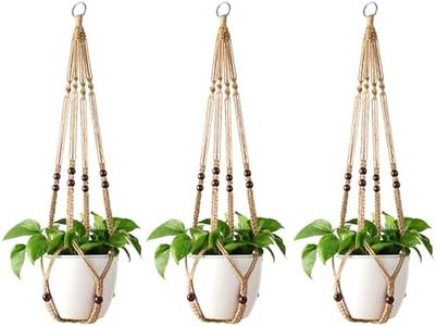 Mkono Macrame Plant Hanger Indoor 35 Inch Hanging Planter Basket Brown 3Pcs