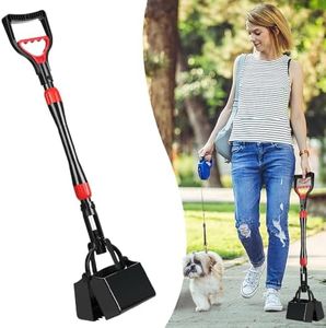 Nasjac Dog Pooper Scooper, 32'' Long Handle Foldable Pet Pooper Scooper Flat Bottom, Portable Poop Waste Pick Up Rake with Durable Spring for Small Medium Large Dog Puppy (Length: 32"/81cm, Red)