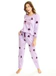 LOTIK Women's Cotton Heart Print Top & Payjama Full Sleeve Night Pajama Set (Xx-Large, Purple)