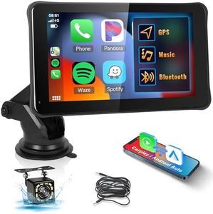 Hodozzy écran Carplay Portable Autoradio Moniteur Voiture avec Carplay Android Auto sans Fil, 7 Pouces HD IPS écran Tactile Radio Supports Bluetooth AUX/FM/GPS/TF/Mirror Link/Mains Libres +AHD Caméra