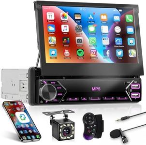 Rimoody Car Stereo Single Din Touch Screen Flip Out Car Radio with Bluetooth, 7 Inch Touchscreen, EQ, FM, Mirror Link, Type-C, USB-2 + Rear View Camera