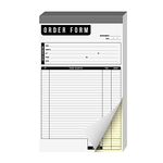 Order Form Pad 2 Part Carbonless Book, Tear Off Carbon Copy White and Yellow Pages, Chipboard Backing for Small Businesses, Sales, Receipt, Booklet, Billing, Contractor Invoice | 5.5" x 8.5" | 50 Sets