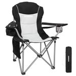 FUNDANGO High Back Folding Camping Chairs for Adults Heavy Duty Padded Camping Chair with Cooler Bag & Cup Holder & Side Pockets Adjustable Lumbar Fishing Garden Chair Camp Fold Up Chair (Black)