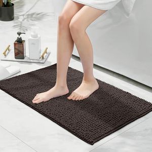 LINENOVA Chenille Bath Mat, Extra Soft Shaggy Absorbent Bathroom Rug, Non-Slip Bath Rugs for Bathtub, Shower, Kitchen, Machine Washable - 60x90cm, Chocolate Brown