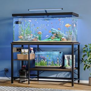 Becuddler 55 Gallon Fish Tank Stand with Charging Station, 49.2x13.8 Metal Aquarium Stand with 3-Tiers Adjustable Storage Shelves, 6-Legs Reptile Terrarium Stand, 700 LBs