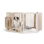 Amazon Basics 8-Panel Plastic Pet Pen Fence Enclosure With Gate - 64 x 64 x 34 Inches, Beige