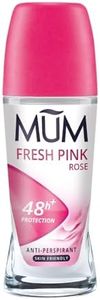 Mum Lot de 6 déodorants à bille parfumés Fresh Pink Rose, protection plus 48 heures, déodorant pour femme, sans alcool, anti-transpirant, végétalien, flacon en verre durable, parfum rose, 50 ml